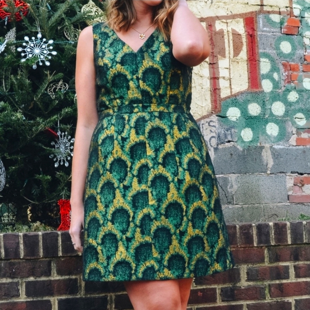 J. Crew Peacock Dress size 10 holidays Christmas